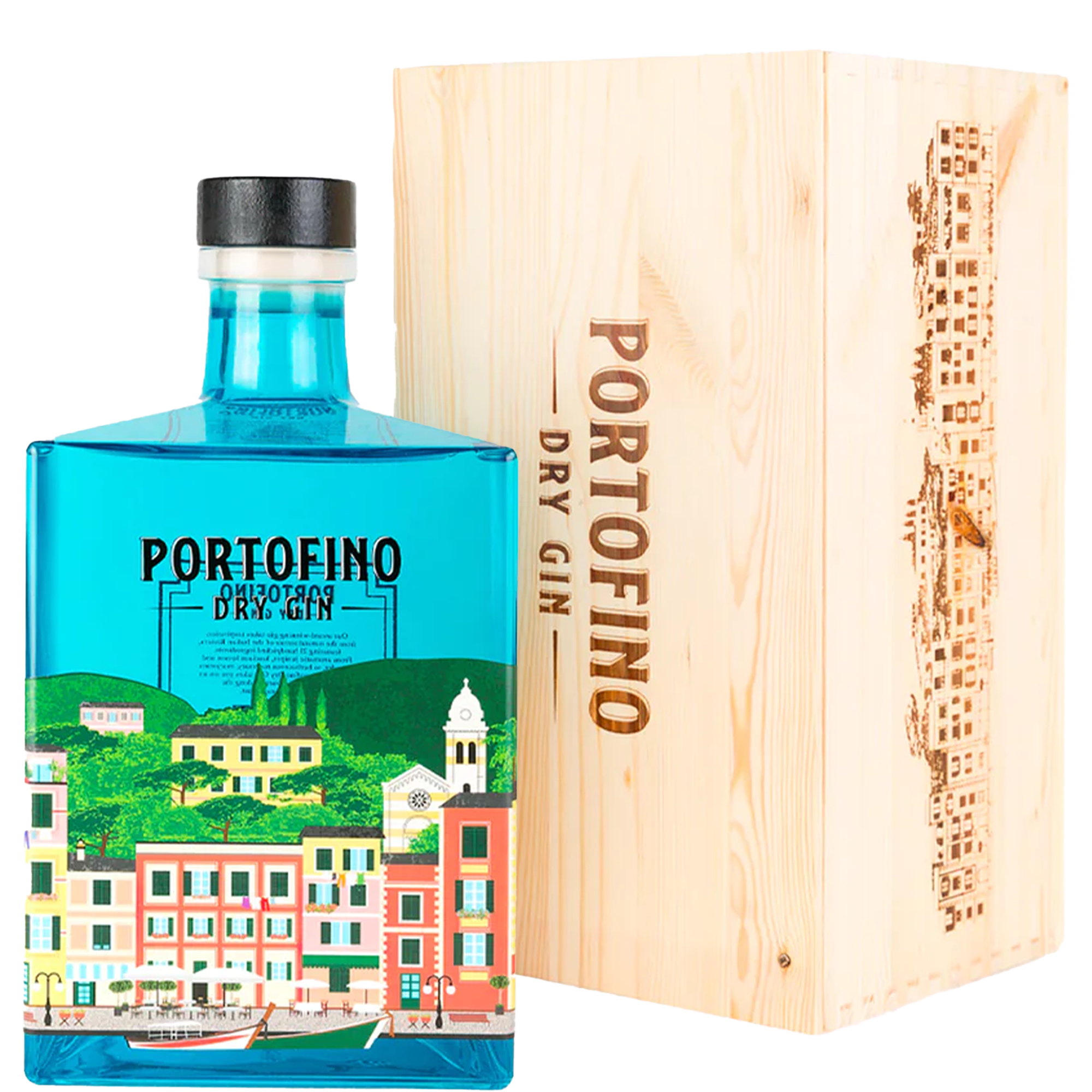 Gin z włoch, Butelka Portofino Dry Gin 5 L wraz z drewnianym pudełkiem prezentowym