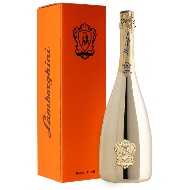 Butelka, oraz pudełko Lamborghini Extra Dry Prosecco D.O.C. Treviso - Gold