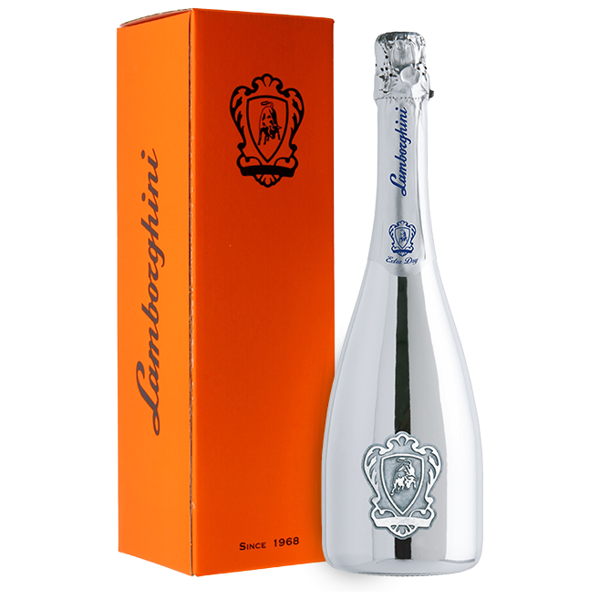 Butelka, oraz pudełko Lamborghini Extra Dry Prosecco D.O.C. Treviso - Silver