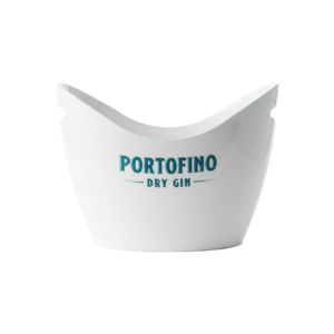 White Portofino Dry Gin cooler with the brand's blue logo