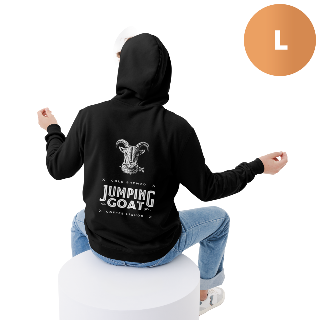 black hoodie jumping goat