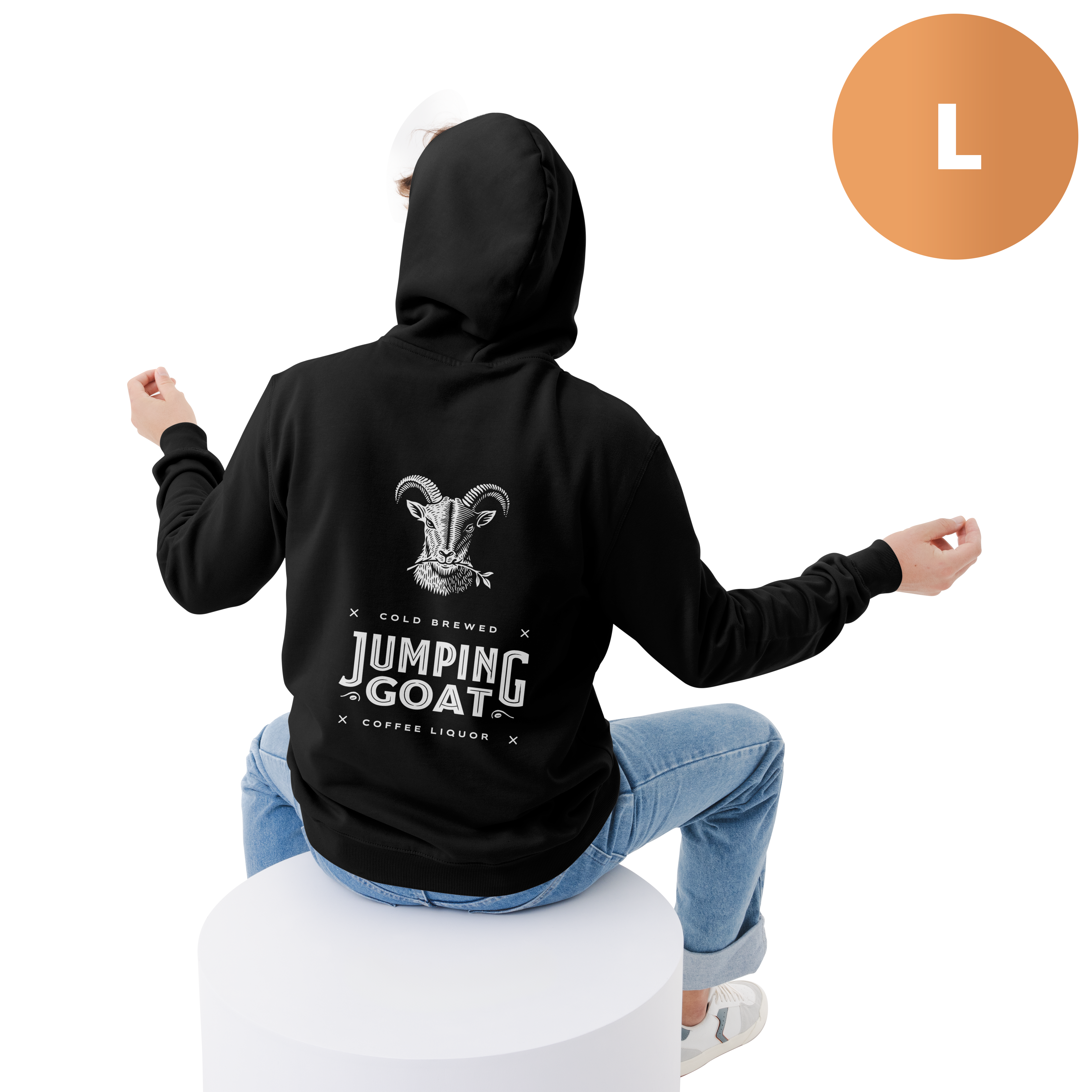 black hoodie jumping goat