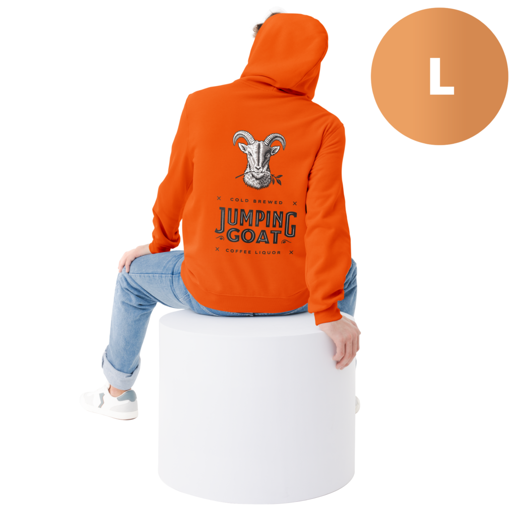 orange hoodie jumping goat