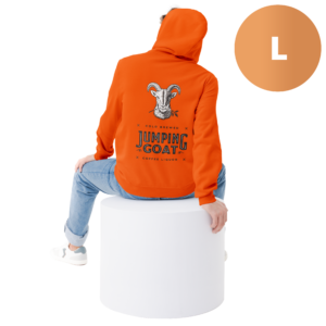 orange hoodie jumping goat