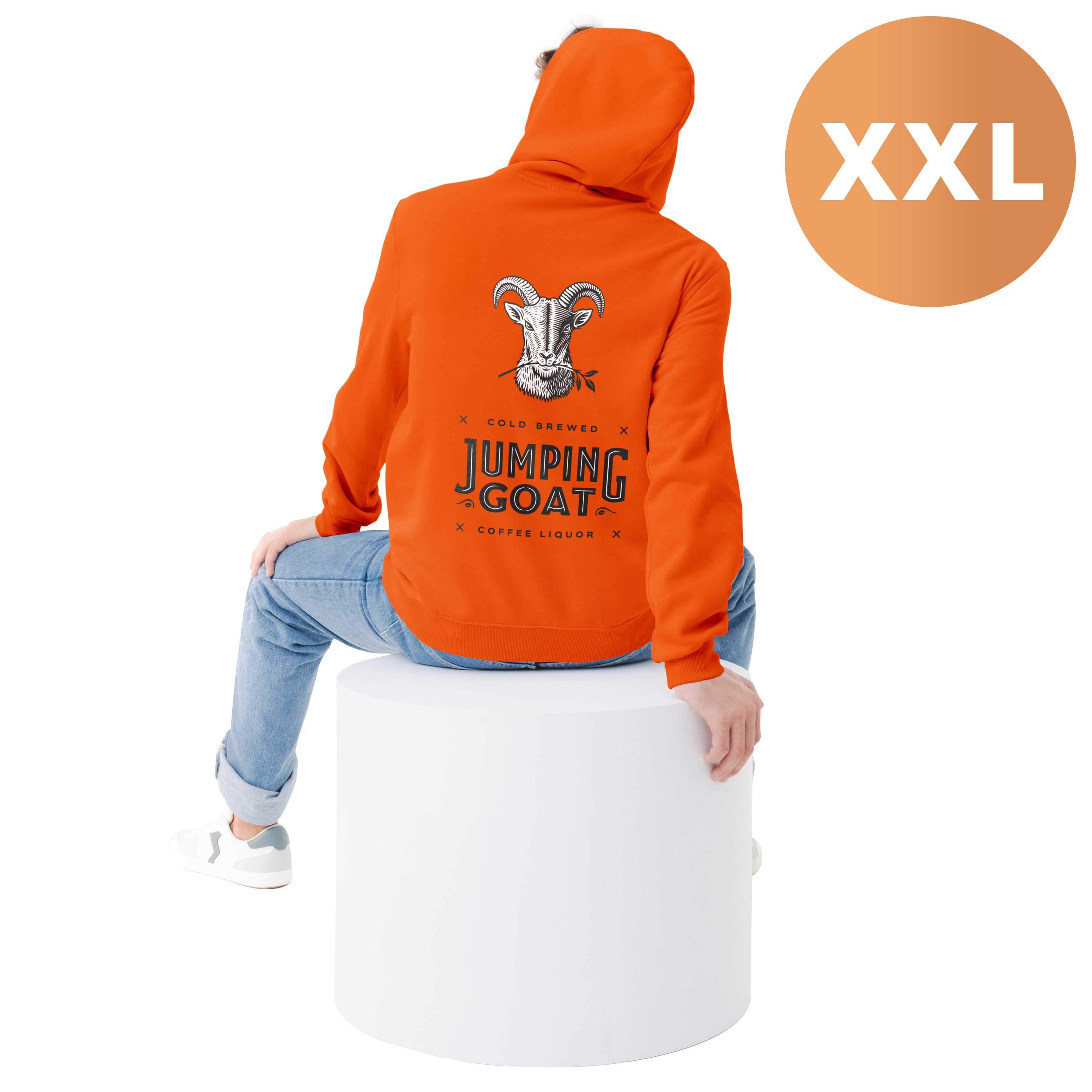 orange hoodie jumping goat