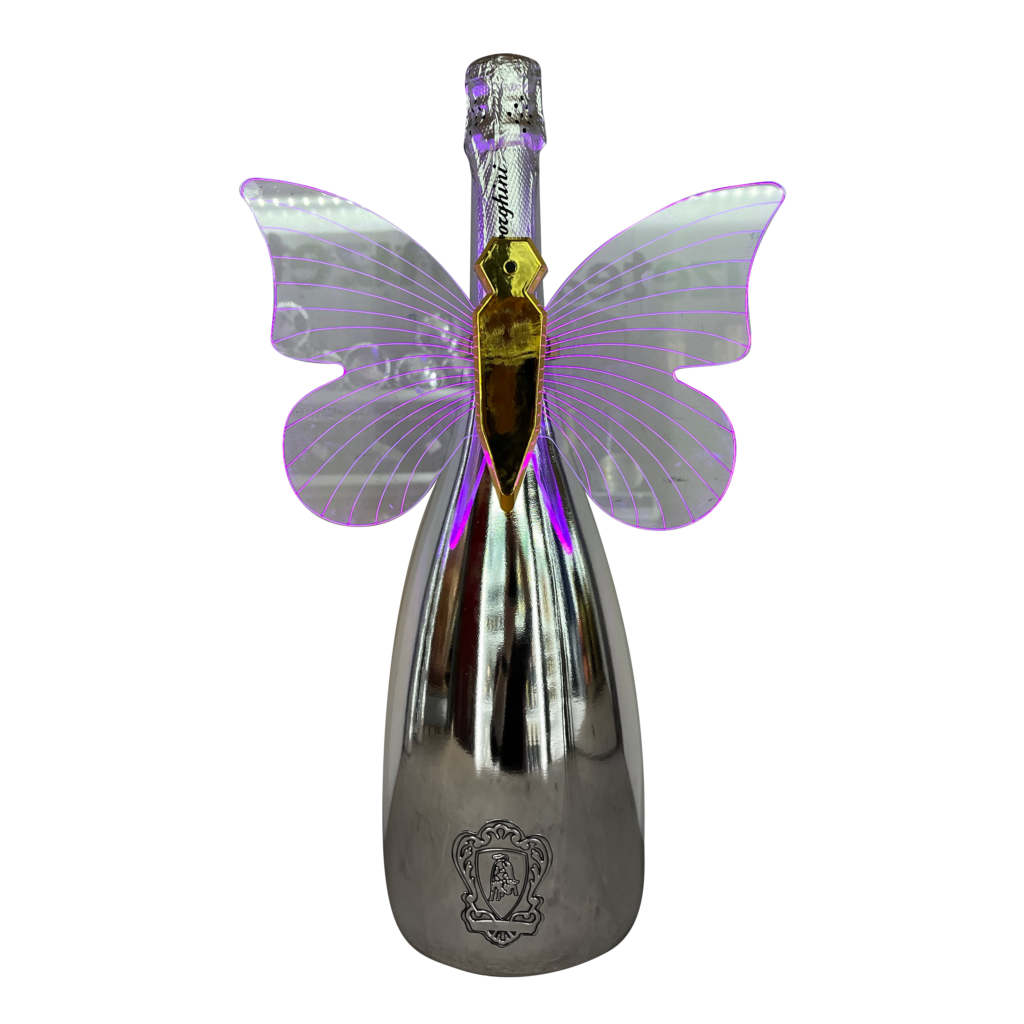 butterfly wings for a bottle of lamborghini sparkling wine