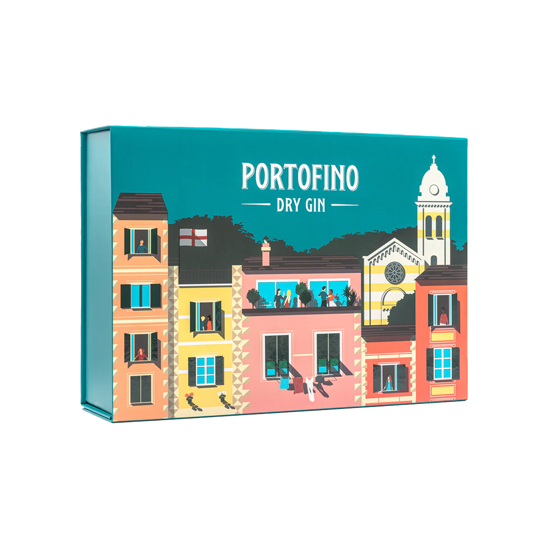 portofino dry gin box ocean blue tall glasses