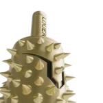 Close-up of the top and neck of the gold Louers vodka bottle, showing the arrangement of spikes and geometric cut-outs.