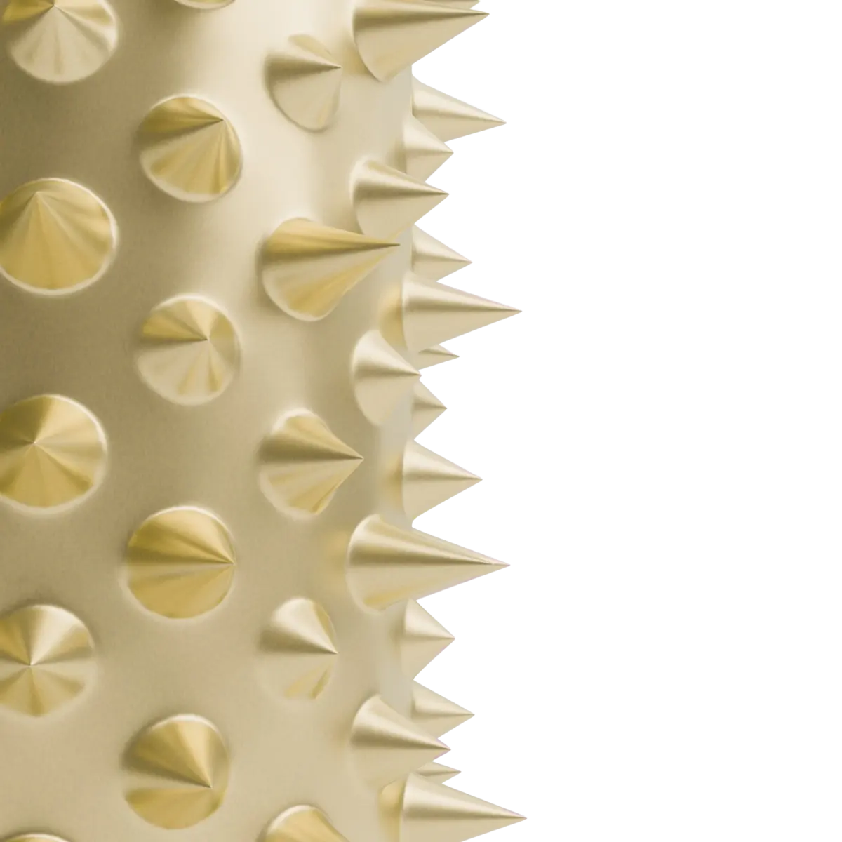 Side profile of the bottle showing sharp gold spikes protruding from the gold surface against a white background