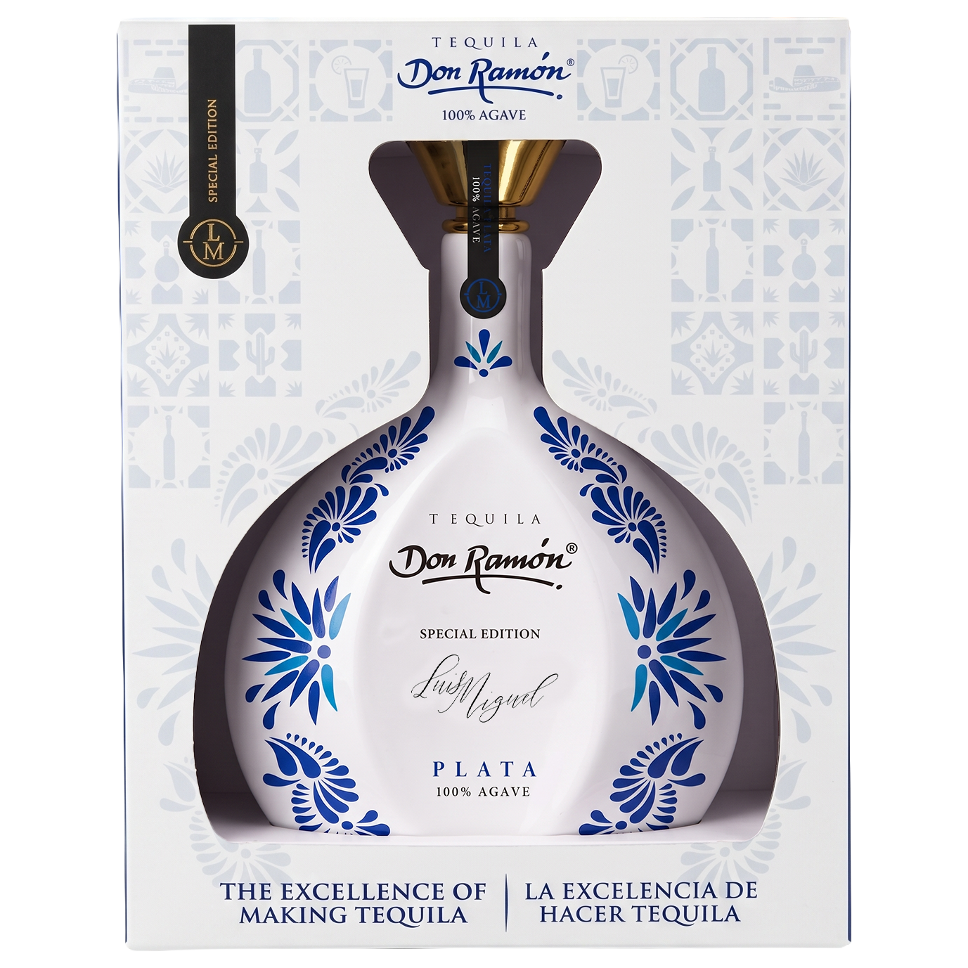 Butelka tequili Casa Don Ramón Cerámica w wersji Plata na jednolitym, szarym tle