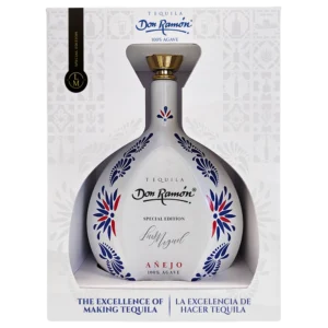 Casa Don Ramón Cerámica tequila, Añejo version, in a hand-decorated white bottle