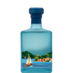 Left side of Portofino Botanical Spirit Light Edition 500 ml bottle with sailing boat artwork