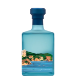 Right side of Portofino Botanical Spirit Light Edition 500 ml bottle with Italian Riviera artwork