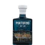 Portofino Dry Gin Winter Nights Limited Edition 500 ml – przód numerowanej, granatowej butelki z panoramą Portofino.